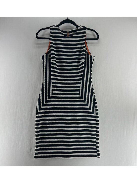 Sharagano Dresses & Skirts - Sharagano Sheath Dress Womens 2 Sleeveless Optical Illusion Striped Black White